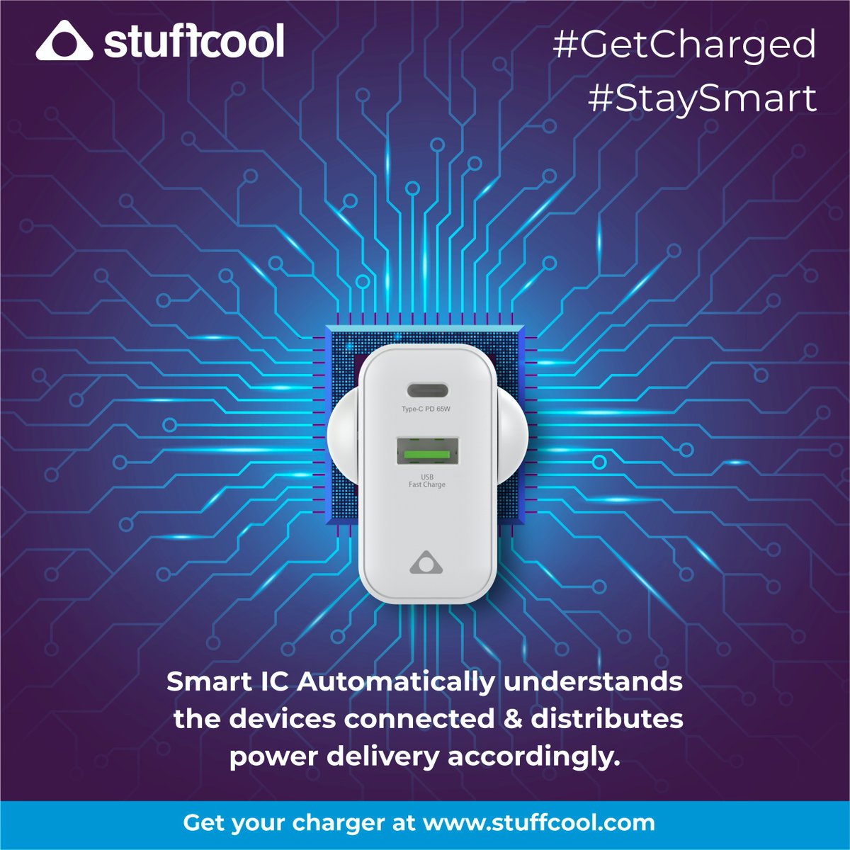 Stuffcool Smart Chargers feature a built-in smart IC that understands which gadgets are being charged & distributes power accordingly between them. 
#getcharged #staysmart #stuffcool #chargers  #stuffcoolchargers  #mobilecharging #mobilecharger  #dualusbcharger #fastcharger