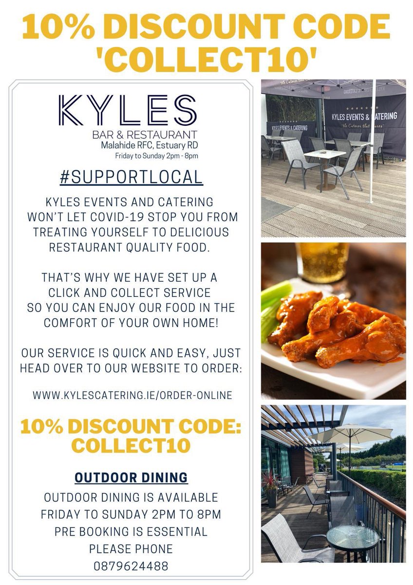 KylesCatering's tweet photo. HERES OUR BIG NEWS!!

We have set up a Click &amp; Collect menu:  https://t.co/M21xpoV4gh 

We’re open this weekend
2pm to 8pm Friday to Sunday

10% OFF discount code: COLLECT10

Treat yourself to some quality food at home! #supportlocalBusiness 

*Outdoor dining, booking essential* https://t.co/ESdGjgNAay