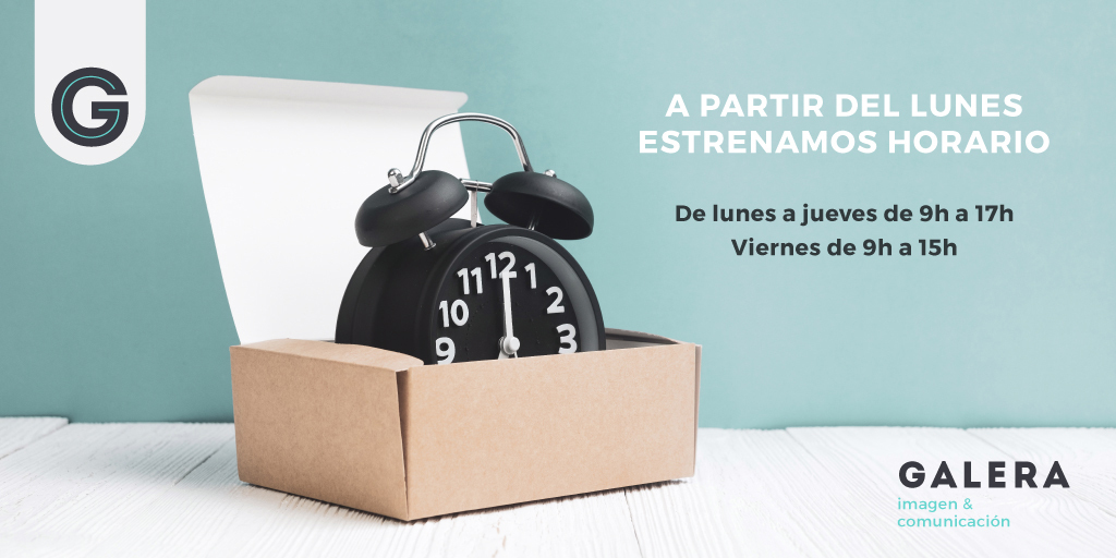 galerapubli's tweet photo. 🆕 🕘El próximo Lunes 28 de septiembre estrenamos nuevo horario ininterrumpido. 
- De Lunes a Jueves: de 09:00h a 17:00h
- Viernes: de 09:00h a 15:00h

#GaleraPublicidad #AgenciaPublicidad #Valladolid #publicidad #marketingdigital #diseño #design #RedesSociales #comunicacion https://t.co/hWAjVGVPSf
