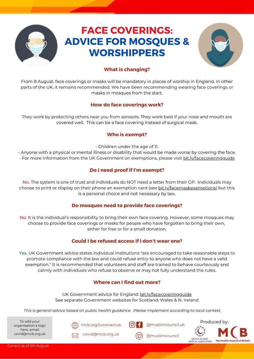 If you are attending Friday prayers today, please remember to wear a face covering in the mosque, unless you are exempt.

Read our advice for worshippers below ⬇️