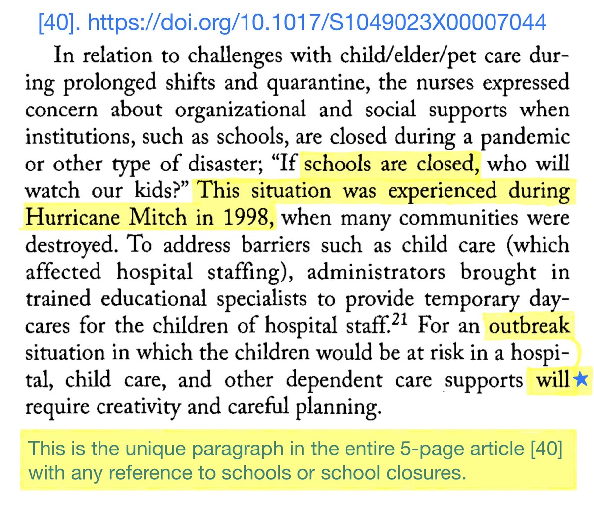 1 article is a 2008 qualitative survey of Canadian nurses on concerns about future epidemics.Viner twice implies this article discussed nurse hardship caused by SARS 2003 school closures.But that's false: with only 250 SARS cases, Canada didn't even *use* school closures. 7/