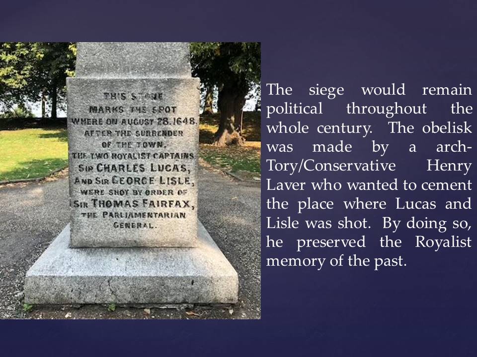 8  #NVHOW20 The use of the local Civil War by both parties highlights how entrenched the Restoration memory had become in Colchester. Both used the conflict to promote their loyalty in a time of uncertainty and Lucas and Lisle were important figures for each side