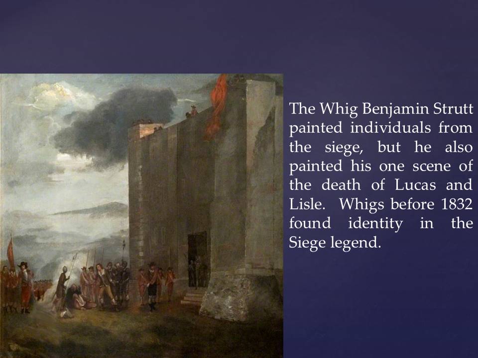 10  #NVHOW20 The conflict and Loyalty were represented in book (Cromwell: 1820), artwork (Strutt) and in the environment around them. St. Botolph’s saw a new church built in 1836 with a variety of references made to the siege; all of these brought out the theme of loyalty