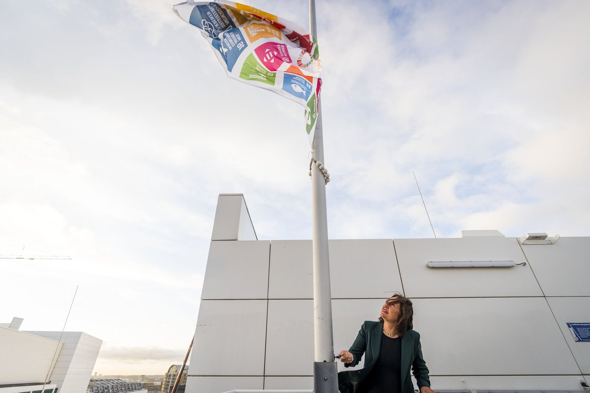 The Hague is taking action for the Sustainable Development Goals (SDGs). The 17 goals are the blueprint to achieve a better world by 2030. Go to 👉sdgnederland.nl 

The UN adopted them 5 years ago, so today we're raising the flag. 
#samenvoordeSDGs #togetherfortheSDGs