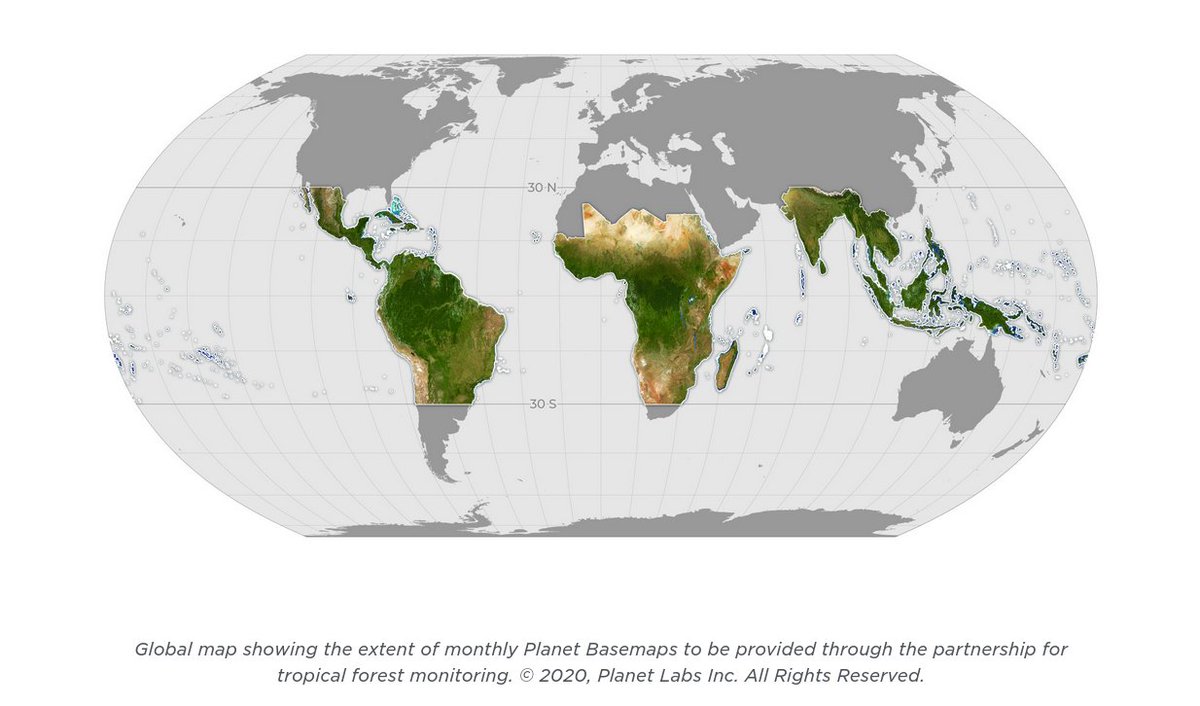 BREAKING! Monthly high-resolution satellite imagery of the world's tropical forests will be made free and accessible to everyone through Norway’s International Climate and Forest Initiative (NICFI).

#SatelliteImages #Rainforest #Tropics #PlanetLabs

[Image from Planet]