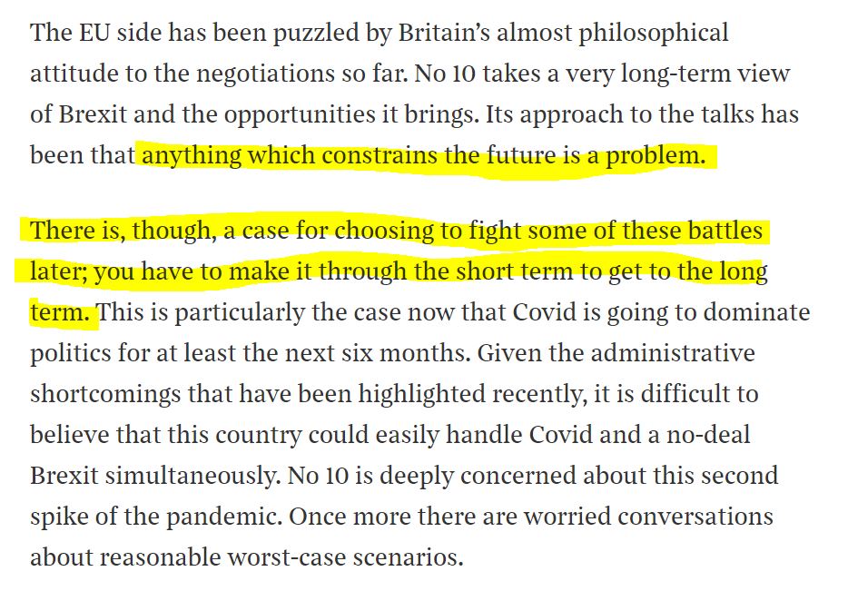 It is this sentence on No 10's "no constraints of any kind" policy:"There is, though, a case for choosing to fight some of these battles later;"That sounds to me like the argument for a tactical retreat..../11