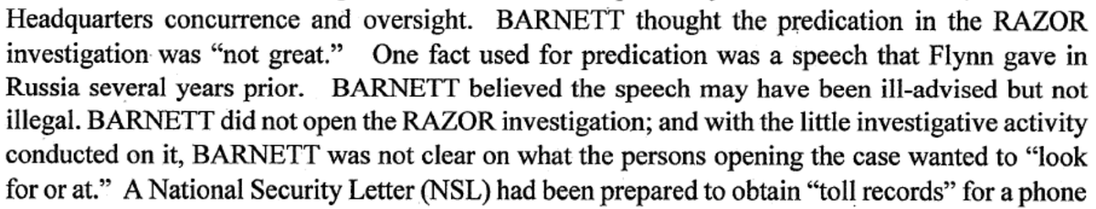 So what "facts" made up the predicate for the FBI to start investigation  @GenFlynn?1. RT dinner in Moscow in 2015. Agent in charge of the Flynn investigation said it "may have been ill advised but not illegal"