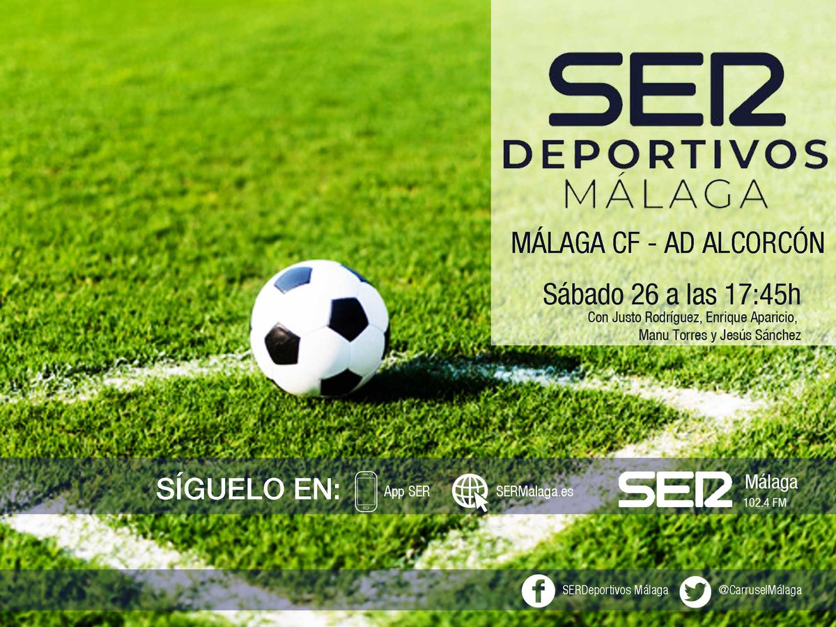Carruselmalaga's tweet image. Escucha Carrusel Deportivo Malagueño!
🗓️Sábado a las 17:45 horas
@MalagaCF-@AD_Alcorcon 
Escúchanos en:
📻 SER+ Málaga 102.4
📱 APP
💻 sermalaga.com, con los comentarios de Manu Torres. Tenemos whasapp 630-153575