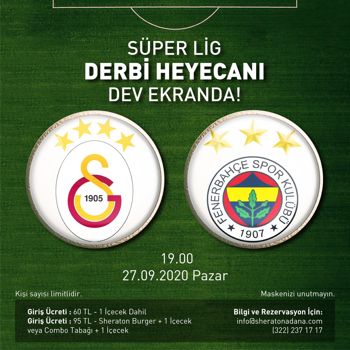 Sheraton_Adana's tweet photo. Süper Lig derbi tüm heyecanıyla bu Pazar Spirit Bar’da... ⚽️
•
Rezervasyonunuz için:
0322 237 1717
•
#SpiritBar #Derbi #Galatasaray #Fenerbahçe #SheratonGrandAdana #Adana https://t.co/bFSb0CDdMM