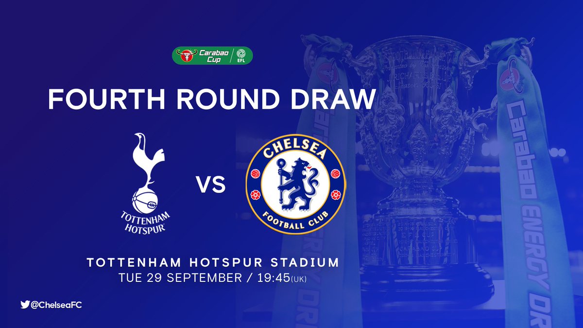 ChelseaFC's tweet photo. Spurs away in the fourth round of the Carabao Cup! https://t.co/8y6ADsHTSp