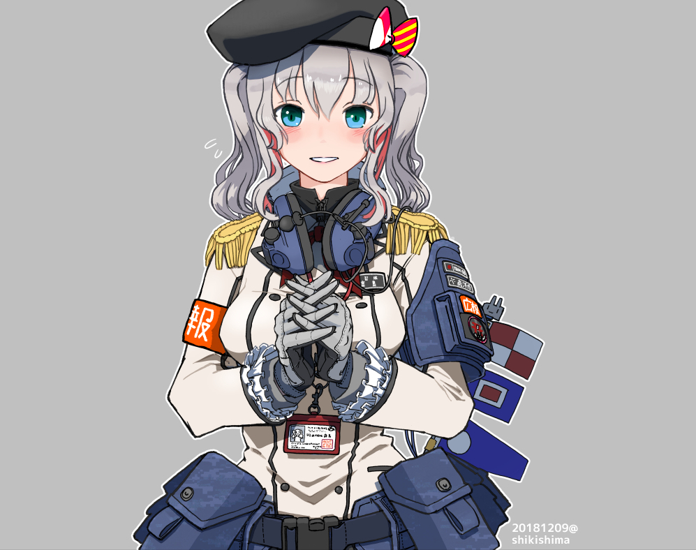 katori (kancolle) 1girl glasses gloves military hat solo beret  illustration images
