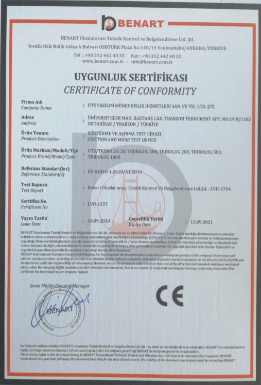 UTS TRIBOLOG İÇİN CE BELGESİ
CE Certificate for UTS TRIBOLOG

UTS Firması geliştirerek global pazara sunduğu tribometrelerden biri olan UTS TRIBOLOG cihazı için CE belgesi aldı. Bu belge ile ürünümüz özellikle Avrupa pazarı için gerekli olan önemli bir belgeyi daha almış oldu.
