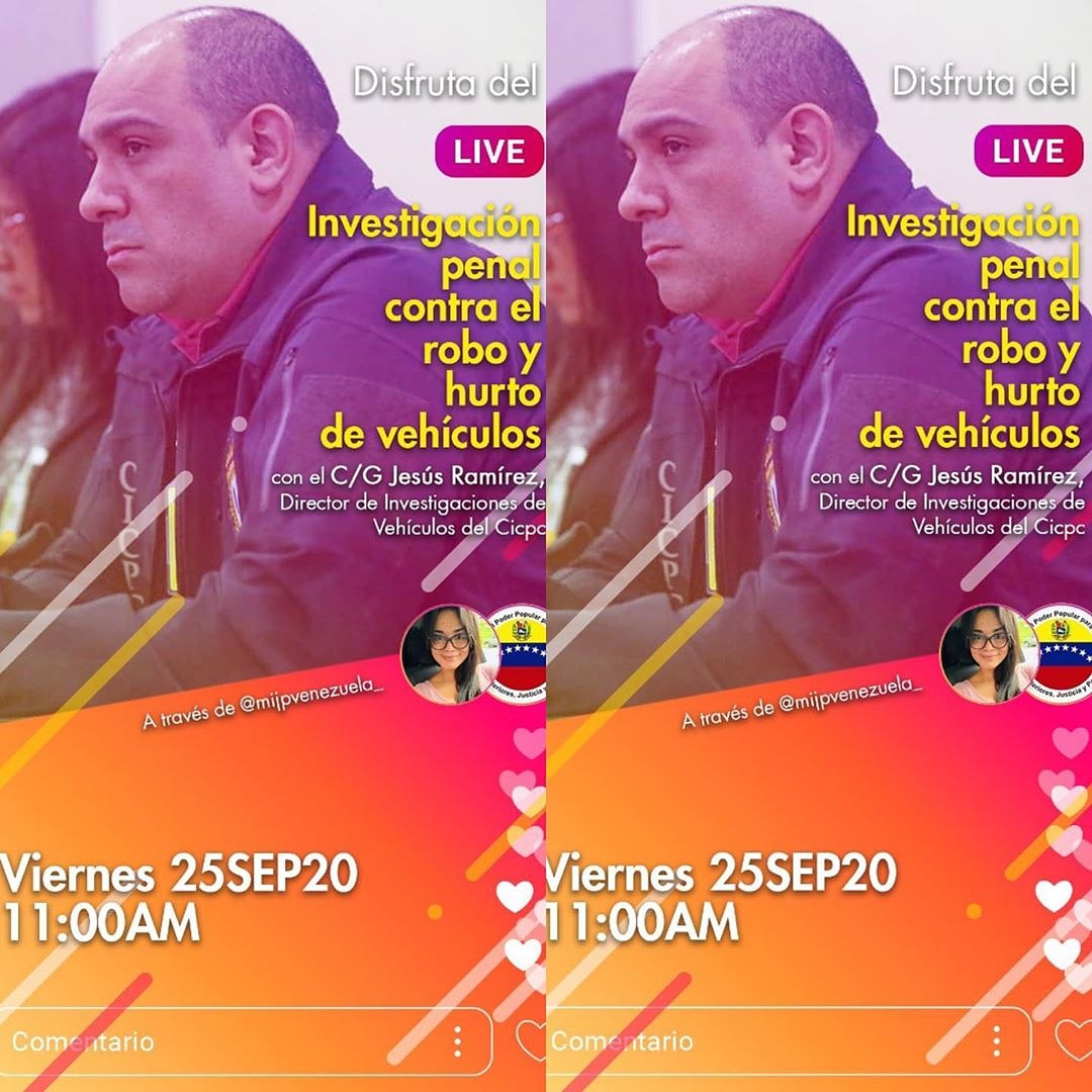 Hoy #25Sept a las 11:00 am, conoce y aclara todas tus dudas sobre el robo y hurto de vehículos, donde denunciar y los modus operandi de los delincuentes. 
Pendientes de nuestra transmisión a través de @douglasricovzla y @mijpvenezuela_ 
  #Cicpc #PorTuSeguridad #Seguridad