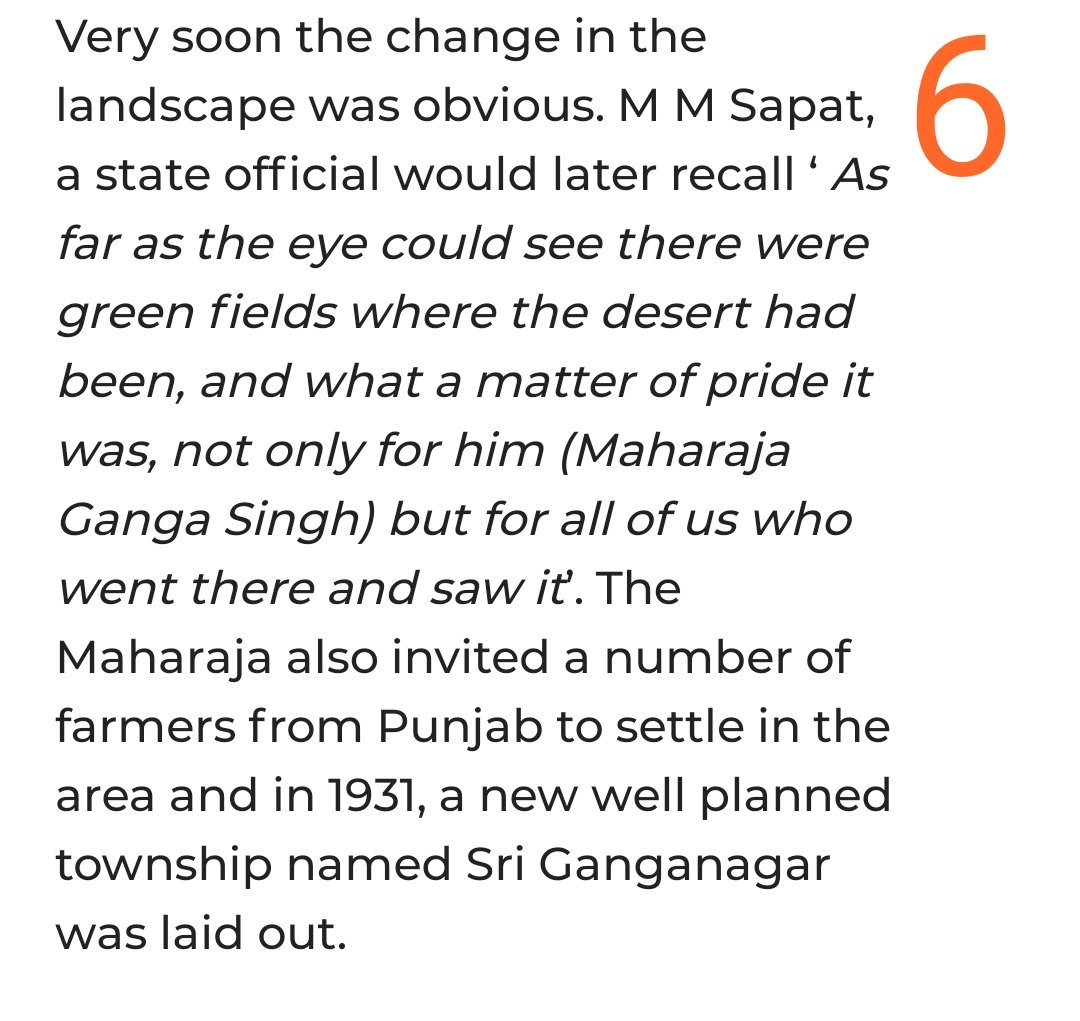 The whole desert was made green, but Ganga Singhji wasnt just satisfied with that He proposed to build Bhagra dam in Punjab and its water to bring into Bikaner too. Although this wasnt be made possible until independence. Ganga Singhji died before that in 1943. (14/n)