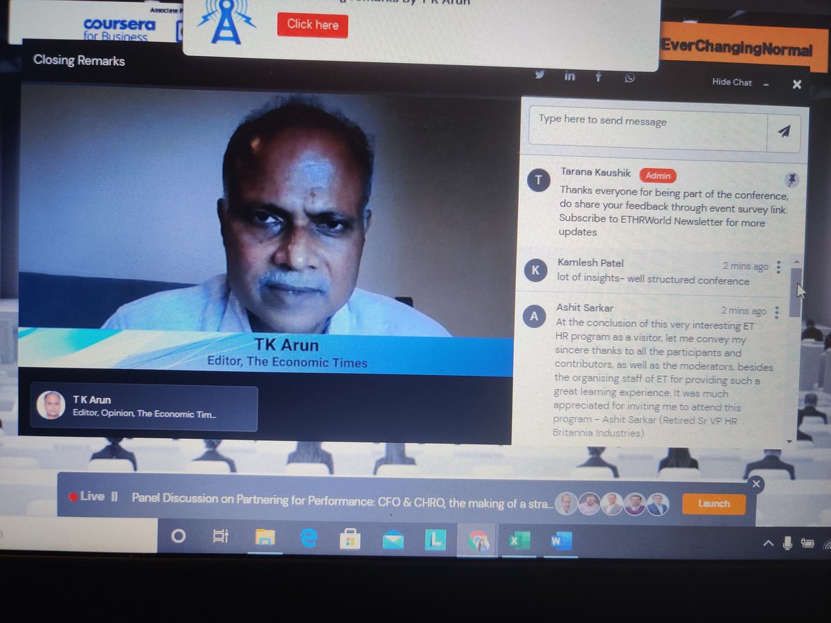 KaushikTarana's tweet photo. Great feedback pouring in for our first attempt on bringing all CXOs at one platform discussing talent
#EverChangingNormal https://t.co/f2xuZahX7k