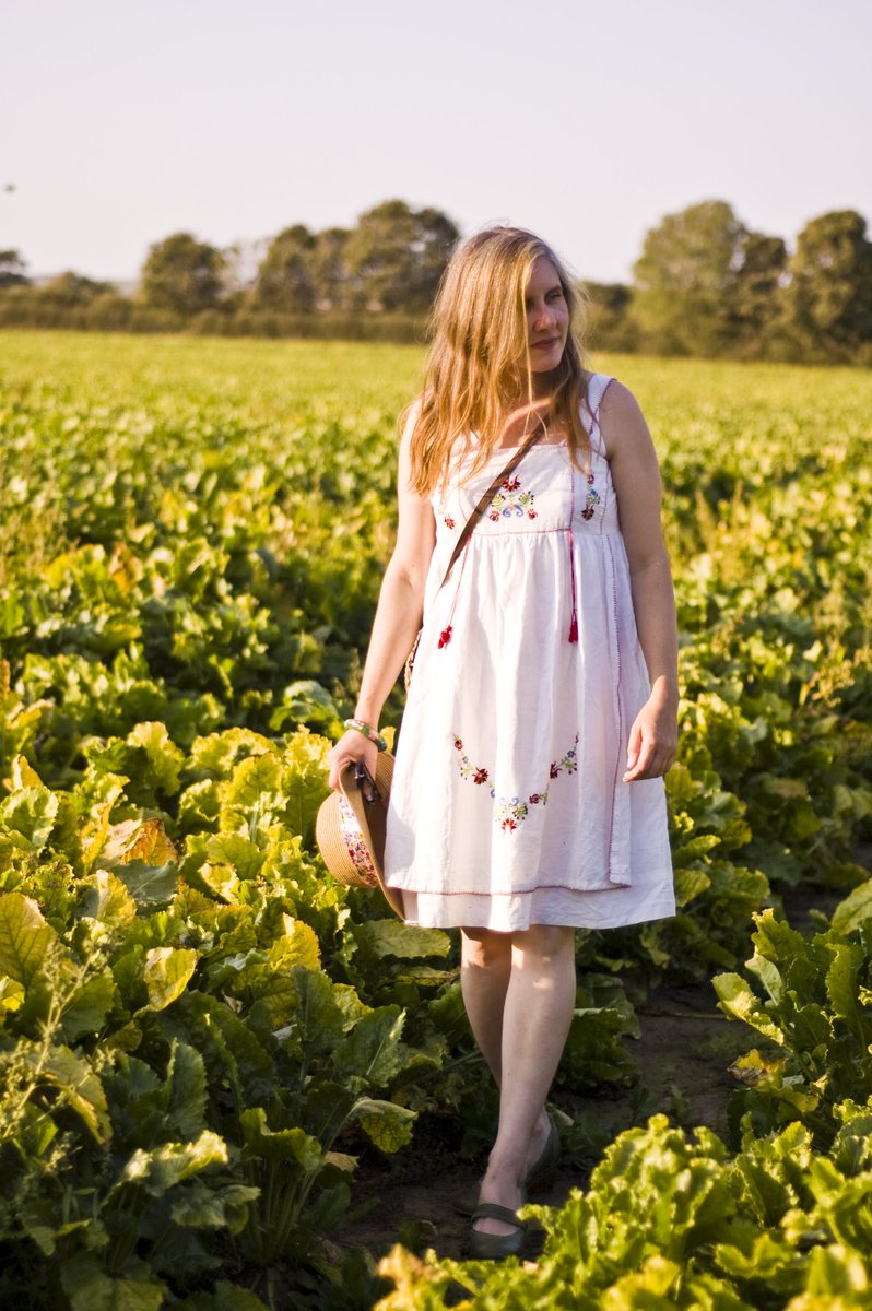 #JaneAir in a field of #turnips #Janeairvintage #vintage70sdress #embroidereddress #Lincolnshirecrops