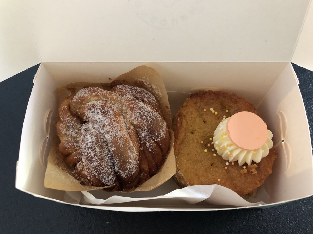 kathleenwhyman1's tweet image. It’s cold and it’s Friday. What better excuse for a cake? Or two. Thank you @neighbourhoodbakes for the cinnamon bun and orange and almond cake. They were scrummdiddlyumptious. (Yes, that is a proper word. I’m an author so I should know. 🤔) #amwriting #whileeating