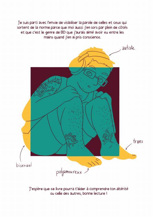 Mael_Biskotz's tweet photo. Ça y est tu peux précommander Autre sur le site de @EditionsLapin ! 
Autre c'est un receuil de témoignages de gens qui expliquent comment iels ont découvert qu'iels étaient différents. Ça fait 160 pages et c'est plein de couleurs et de bienveillance !
https://t.co/fFErNNJ0Im https://t.co/nplAiwElfP