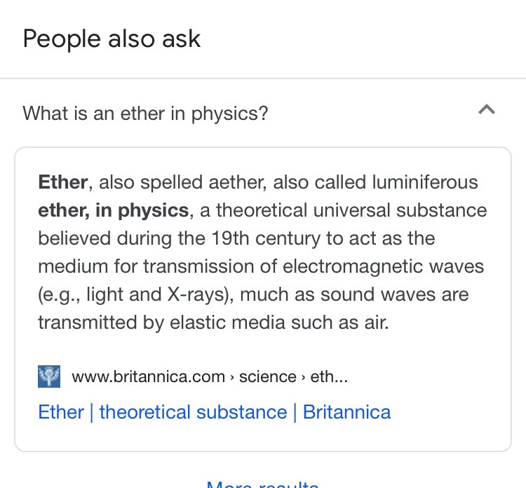 first what is ether?? it’s the medium of light which allows for light to travel. the other three waves have their own medium but only light has ETHER THE ONLY UNCONFIRMED MEDIUM.