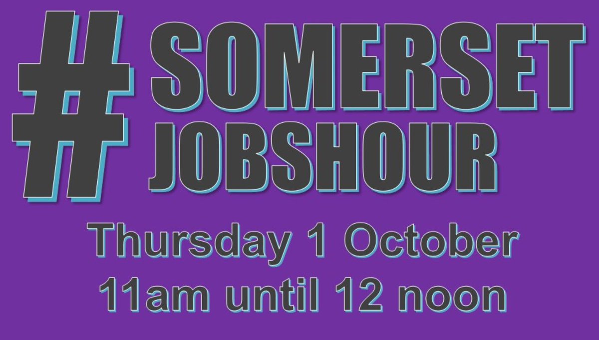 👀 Are you looking for work in #Somerset?

✔️ Join the next Jobshour on Thursday 1 October from 11am until 12 noon. 

👉 Check out the vacancies and advice. Search for #SomersetJobsHour to join in the conversation.