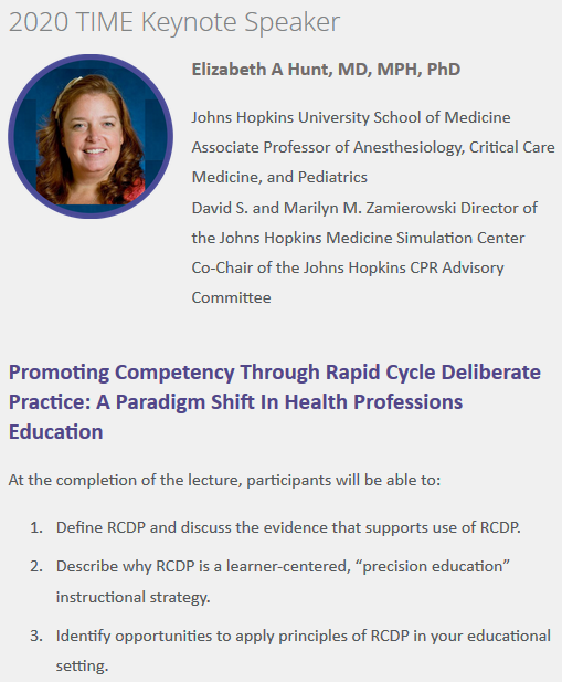 NU_FAME's tweet image. ✨TIME Keynote Lecture✨

'Promoting Competency through Rapid Cycle Deliberate Practice: a Paradigm Shift in Health Professions Education'

🕣11:45a
🗣️@BetsyHuntMD 

This session explores the origins &amp;amp; outcomes of #simulationbased #medEd approach - rapid cycle deliberate practice