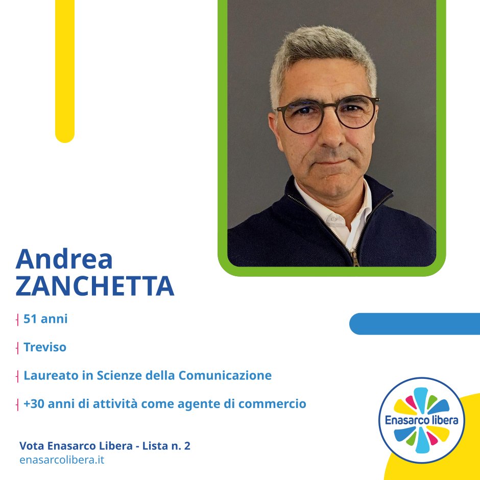 Andrea Zanchetta, 51 anni, di Treviso, è #AgenteDiCommercio in attività e componente uscente dell'Assemblea della Fondazione #Enasarco.