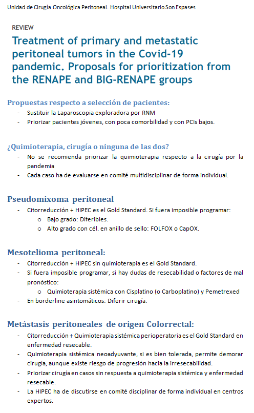 SeguraJuanJ's tweet photo. El grupo @RENAPE_Network ha publicado un artículo fundamental en esta pandemia #COVID19 con recomendaciones para priorización en Cirugía Oncológica Peritoneal. 

Es MUY recomendable, os dejo también el resumen de nuestro despacho. 😉💪

https://t.co/yIntTf22rL https://t.co/t7XT3mTBj2