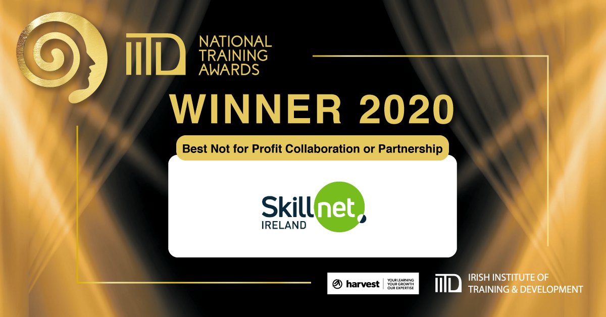 LandDInstitute's tweet photo. #IITDAwards20 winner!

Congratulations to @SkillnetIreland with winning the Award for Best Not-for-Profit Collaboration or Partnership!

Thank you to National Training Awards sponsors @Harvest37. https://t.co/dX2wRey6Eu