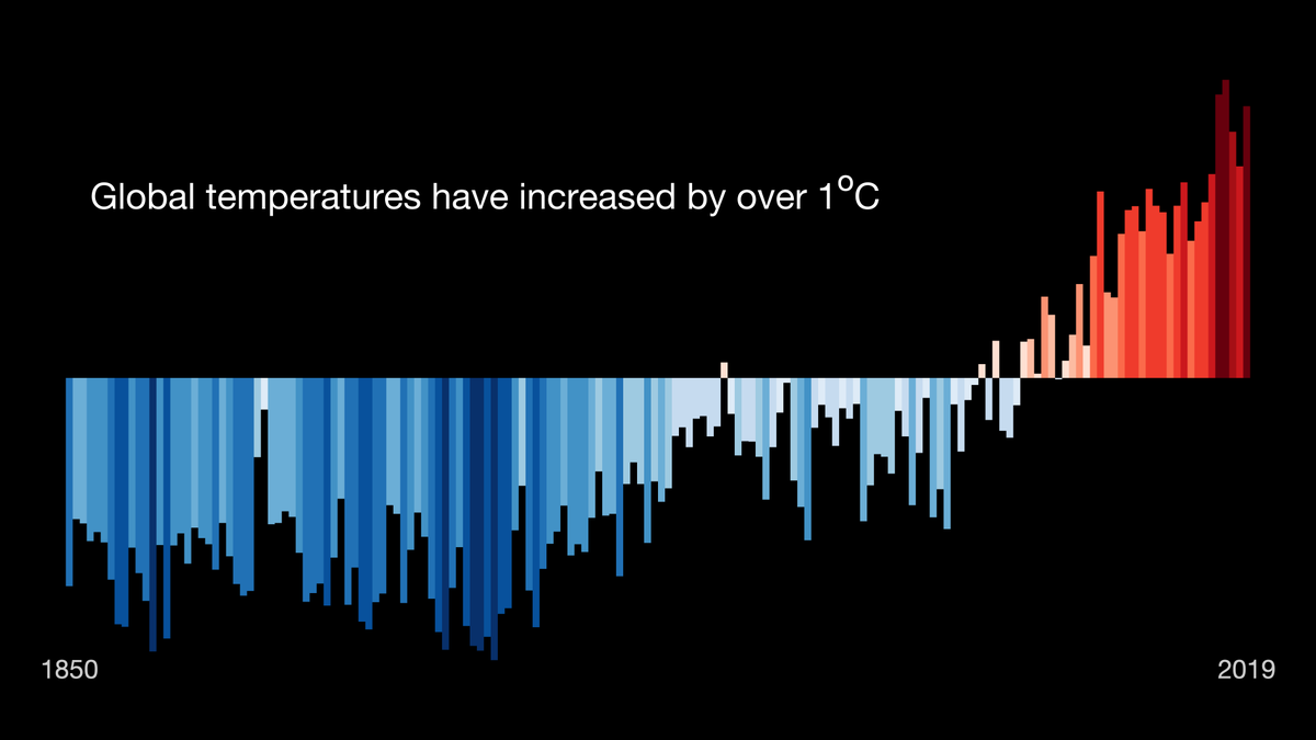 Global temperatures have increased by over 1°C since the start of the industrial revolution. 

Our choices now decide how hot it gets in future.

Every tonne of CO₂ matters.

#GlobalClimateStrike #ShowYourStripes