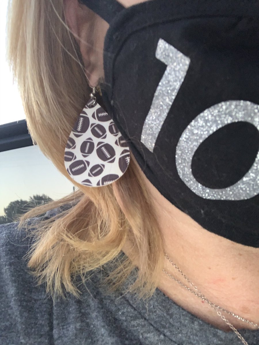 BernerShannon's tweet image. Dangly football earrings and a mask don’t go together but Braden and the Arrows do go together #arrowstrong