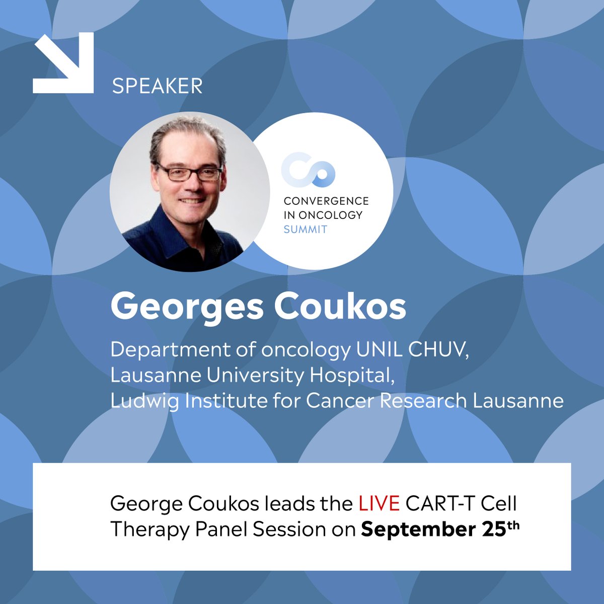 BiopoleLausanne's tweet photo. Prof George Coukos chairs the first panel of today session on CAR-T Celle Therapy at 2PM CET.
Panel speakers:
Raphael Stadelmann @OncoUNILCHUV
Jens Hasskarl @bmsnews
Caroline Arber-Barth @Ludwig_Cancer
Li Tang
Dorothea Ledergerber @Novartis
#COS2020 https://t.co/OLbBD6tuXI
