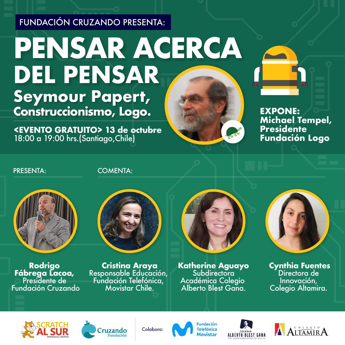 ColegioABG's tweet photo. Nuestra subdirectora académica, participará en la #conferencia Pensar sobre el Pensar, abordando la postura de #Seymor #Papert. No te la pierdas! Junto a @scratchalsur #educacion https://t.co/DZwj8SPcRM
