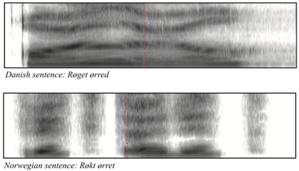 Danish in particular has a peculiar sound structure as the spectrogram below illustrates.