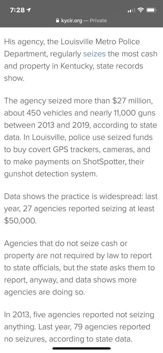 LMPD is a leader in this space. Remember that number above? Of the over $61M seized and reported within the state, LMPD led the way with $27M. According to state law, the seizing law enforcement agency keeps 85% of what they get to spend how they see fit.  #WheresTheLoot