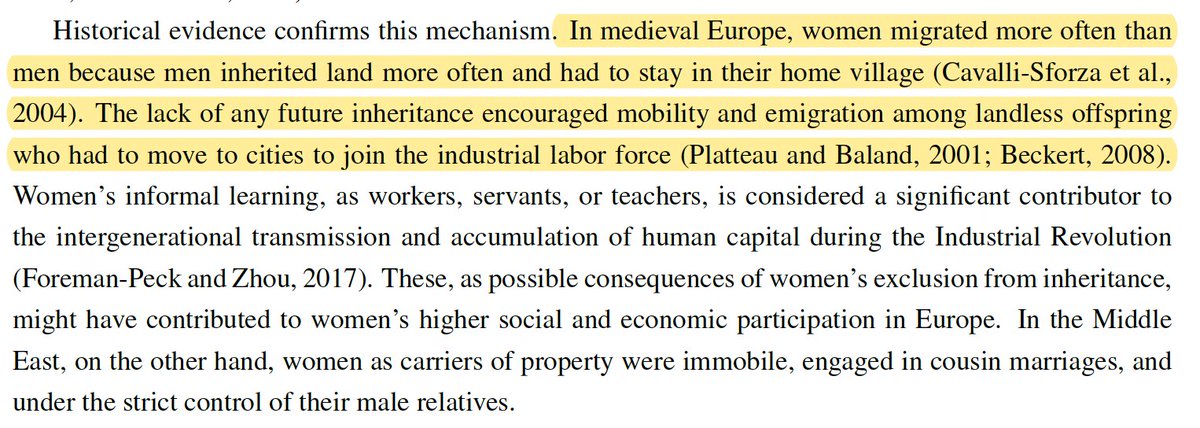 Are inheritance rights bad for women?- More sati in C19 Bengal where widows had property rights- More foeticide & cousin marriage w/ female inheritance in - Islamic inheritance rights, high cousin marriage in MENA, - Women didn't inherit in Europe & LAC so left for work