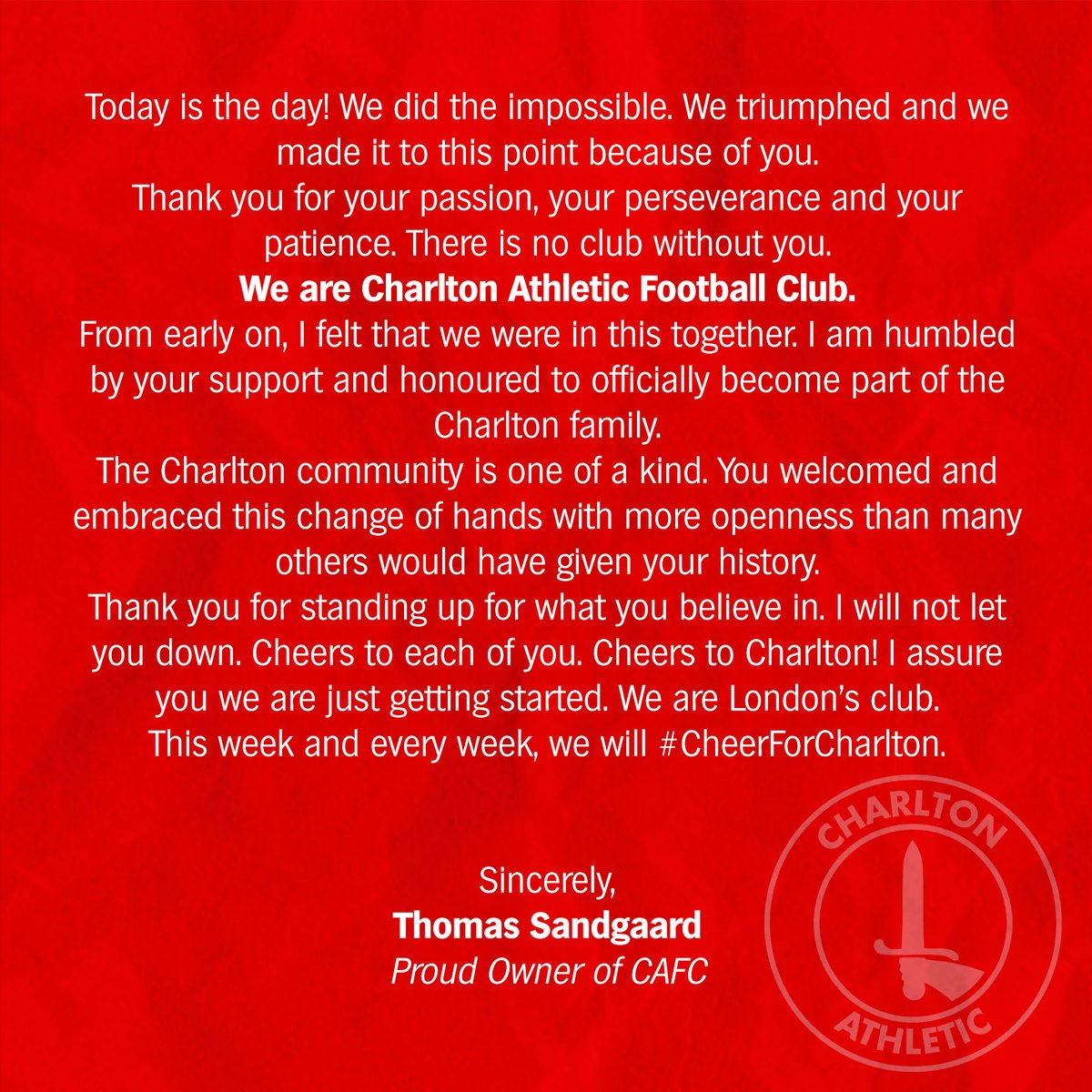 CAFCofficial's tweet image. ⌛ It's done...

An open letter from your new owner, @SandgaardThomas... 

👉cafc.co.uk/news/view/5f6d… #cafc