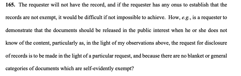 Baker then deals with the odd situation we might find ourselves in if the requester had to justify the release of a record they had never had sight of. We argued this would make the Act unworkable.