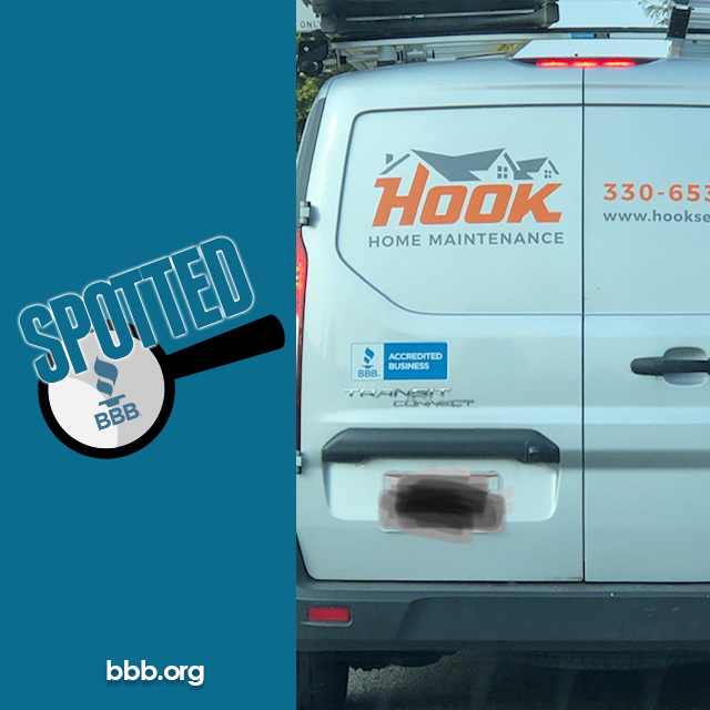 BBBAkronOhio's tweet photo. Another quality, BBB Accredited business was spotted on the road yesterday! Thank you, Hook Home Maintenance, for being a reliable business consumers can trust! #EarnedIT #BBBSpotted #StartWithTrust #BBBStrong #StrongerTogether https://t.co/9oUj0rGshN