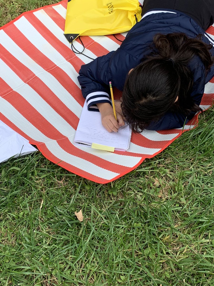 DebNovick's tweet image. Writers’ Workshop outdoor version with our outdoor learning bags. Telling our stories from the inside out!#livinglikewriters