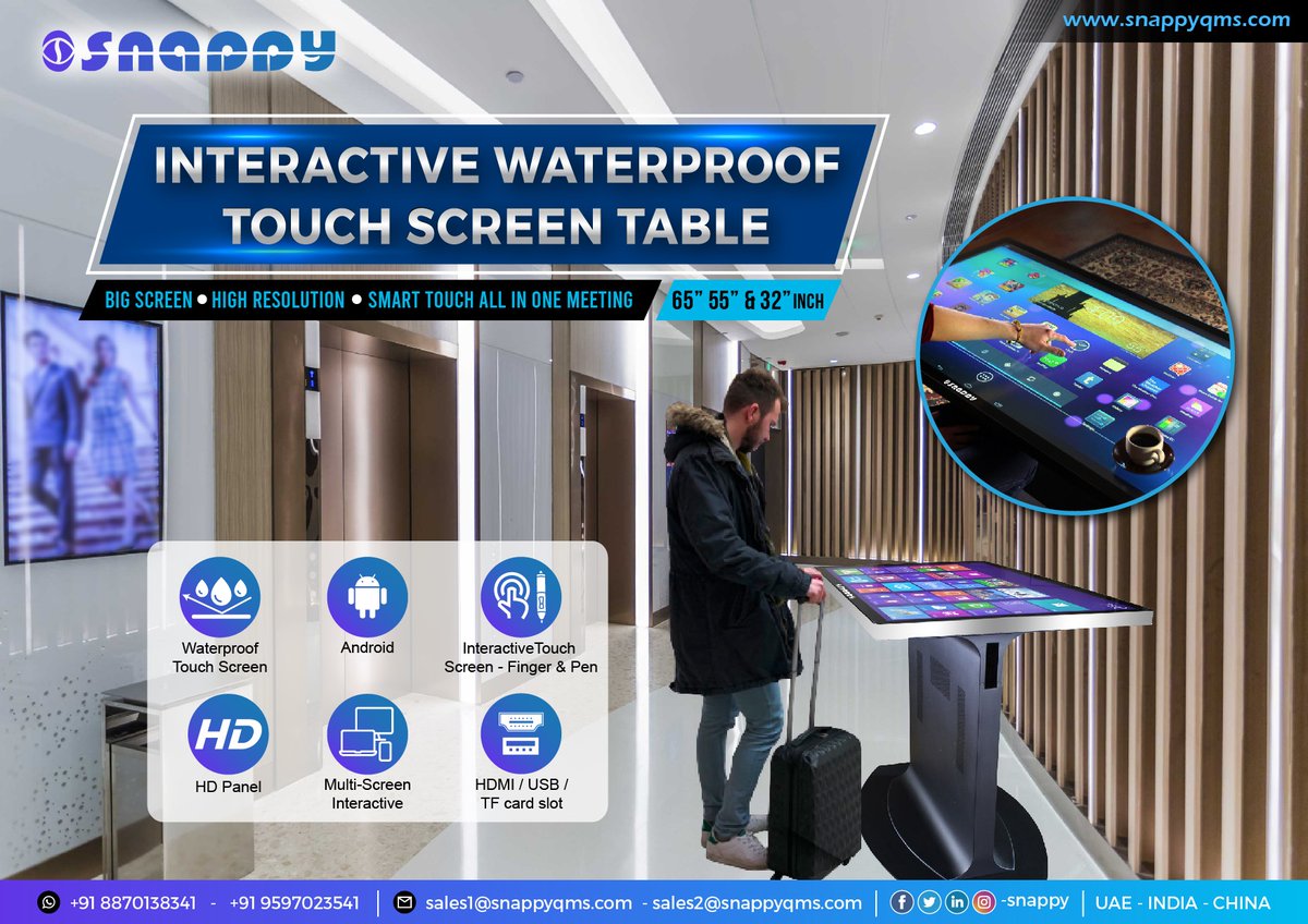 snappyqms's tweet photo. Snappy Interactive waterproof touch table.
For more details visit our website https://t.co/krlmjmEm6S
Info: +918870138341 sales1@snappyqms.com
#digitalsignage #advertising #Advertisement #advertisementplayer #Android #contentmarketing #contentmanagement #retail #shoppingmall https://t.co/f0SWKMKbDL