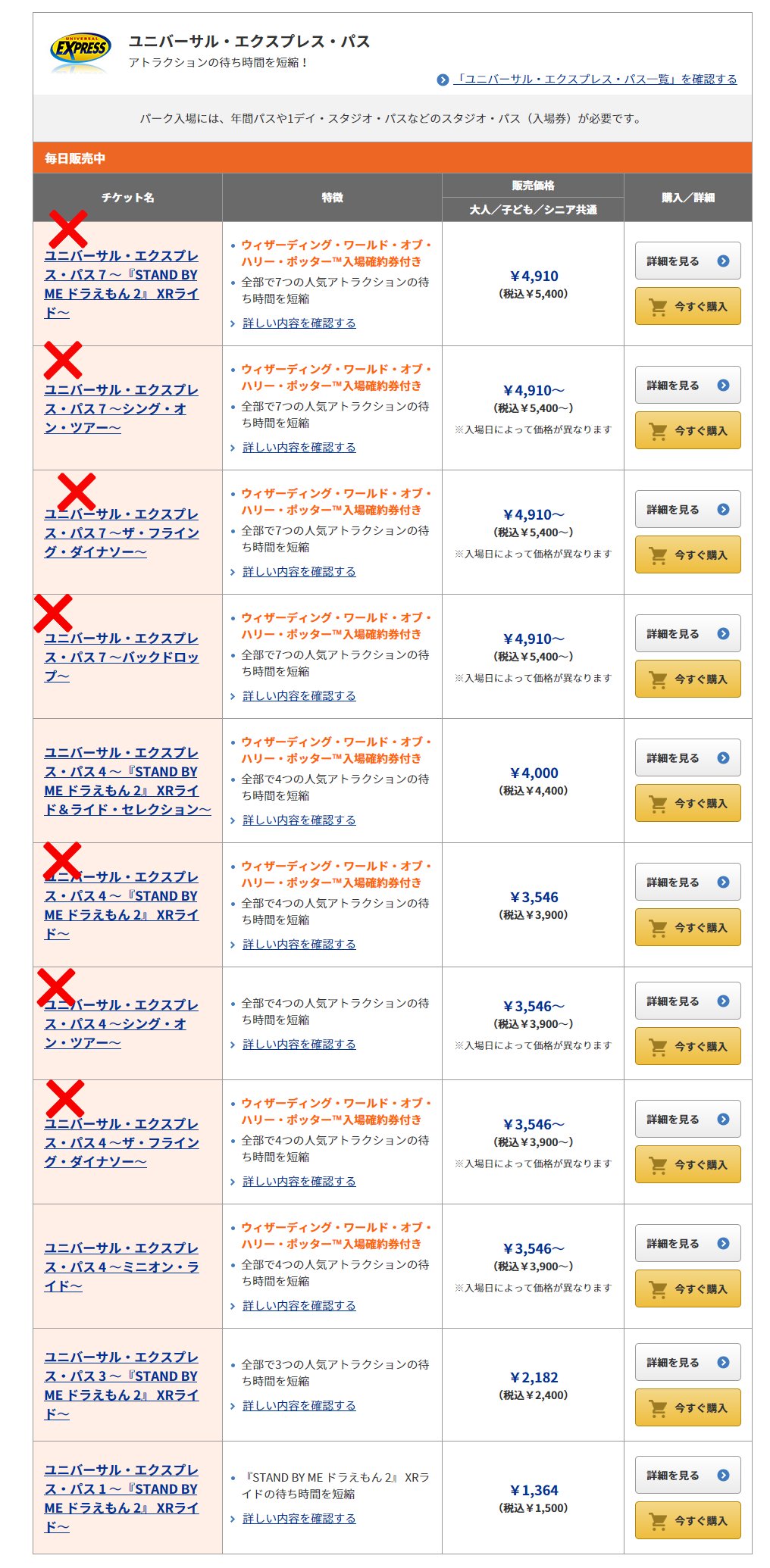 ｕｓｊのツボ Usj ｅパス ｅパス７が無くなり ｅパス４ ライド セレクション ｅパス４ ドラマティックライド セレクション が追加されました ユニバ Usjファン T Co Hom2ra5wp4 Twitter