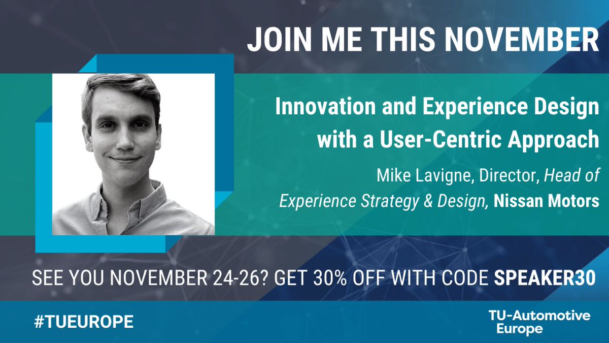 Excited to be talking about digital-to-physical design at <a href="/Nissan/">Nissan</a> for @TUAutomotive Europe's Virtual Conference in November. Register at: automotive.knect365.com/tu-auto-europe/