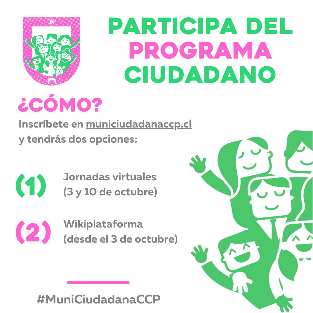 MunCiudadanaCCP's tweet photo. 🔴¡¿Te gustaria participar del programa ciudadano?‼ 🤓👩‍⚕️👵👩‍🏫👨‍🌾👩‍🎨
 
¿Cómo participar?
Entra a https://t.co/VzIsRlQCy8 y en #ParticipaDelPrograma hay dos opciones, entra a "Inscribirte en jornadas virtuales.

Construyamos junt@s un Municipio Ciudadano para Concepción 🙂🤗🌱🙌 https://t.co/bVlzQ8ssBX