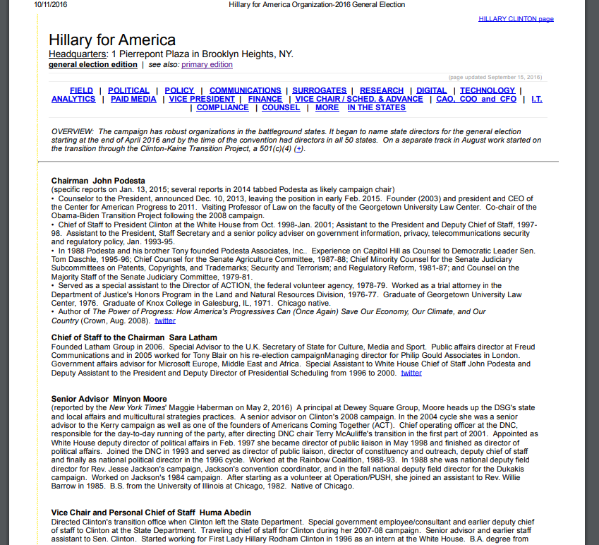 Hillary for America superpac, 20 plus people from Obamas Organizing For Action Helping her.Do a search, there's a bajillion....  https://fbcoverup.com/docs/library/2016-10-11-Hillary-for-America-Organization-and-Staff-Biographies-General-and-Primary-Election-Editions-P2016-accessed-Oct-11-2016.pdf