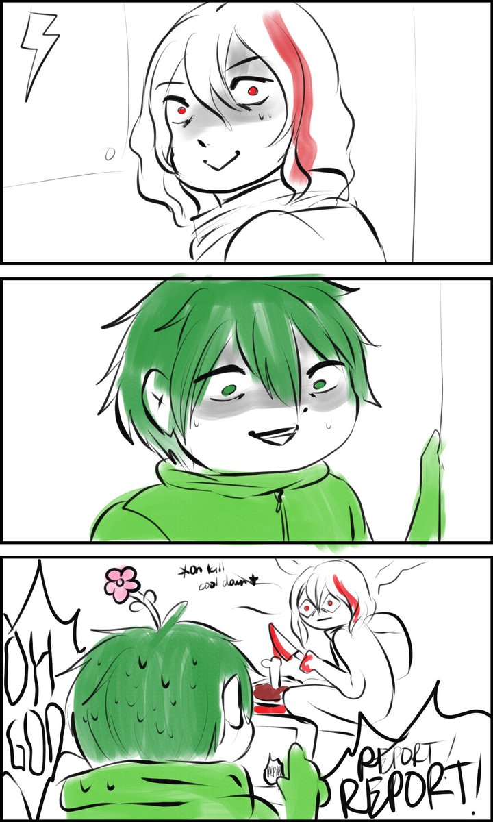 The Brave Frontier stans play Among Us featuring: the Narza stan (impostor) and the Quaid stan awkwardly looking at each other for a few seconds because their brains stopped working and didn't know what to do