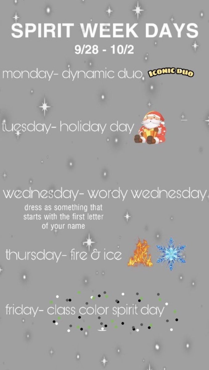 gryphongang's tweet photo. Hey Gryphons! We’re so excited to be able to bring you SPIRIT WEEK (9/28-10/2) in preparation for our Homecoming Game next Friday! See below for next week’s theme days! @SicklesHigh @sickles2021 @Sickles2022 @Sickles2023 @sickles2024 https://t.co/GOrxrRjPM4