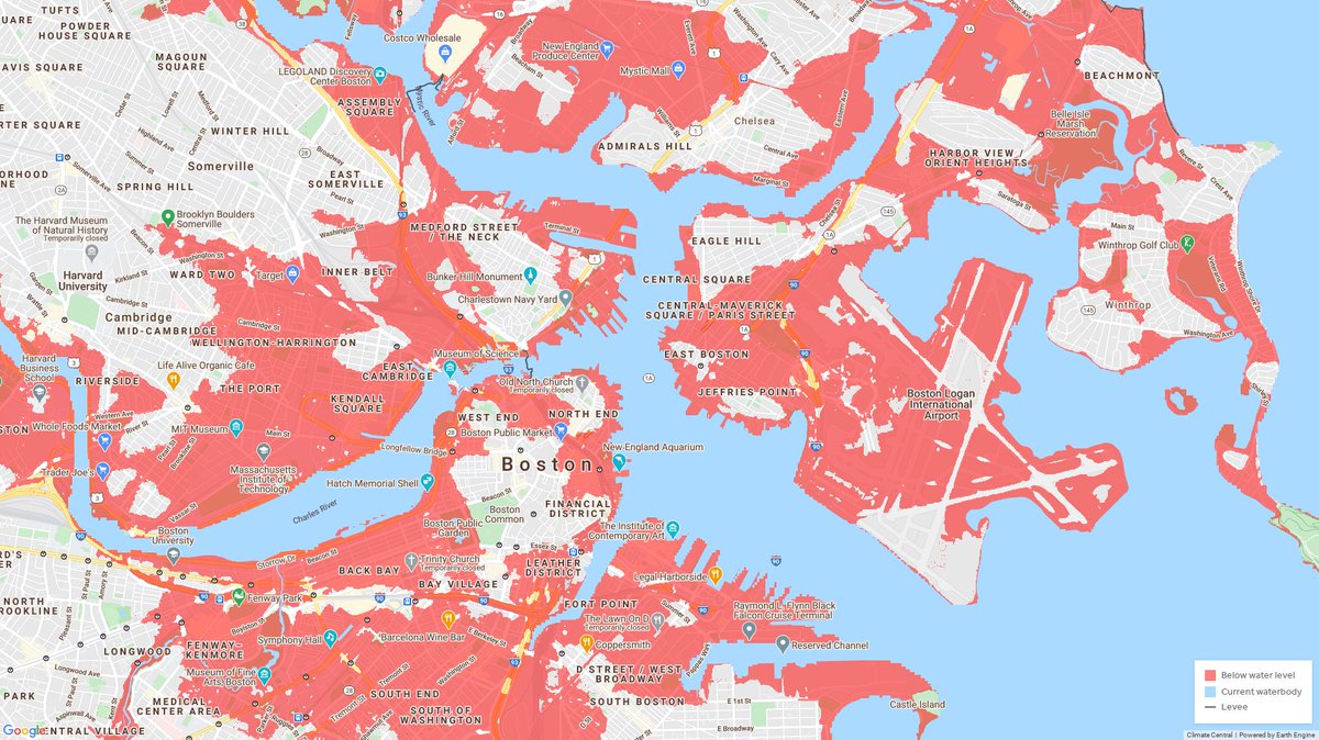 Here is a new map of Boston based on what is now a best case scenario of sea level rise. We are in a climate emergency and we need to start acting like it.
#ClimateEmergency #Boston