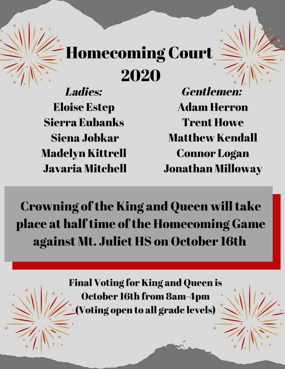 Here is your 2020 Homecoming court!!!!! Congrats to everyone who was nominated! #HOCO2020