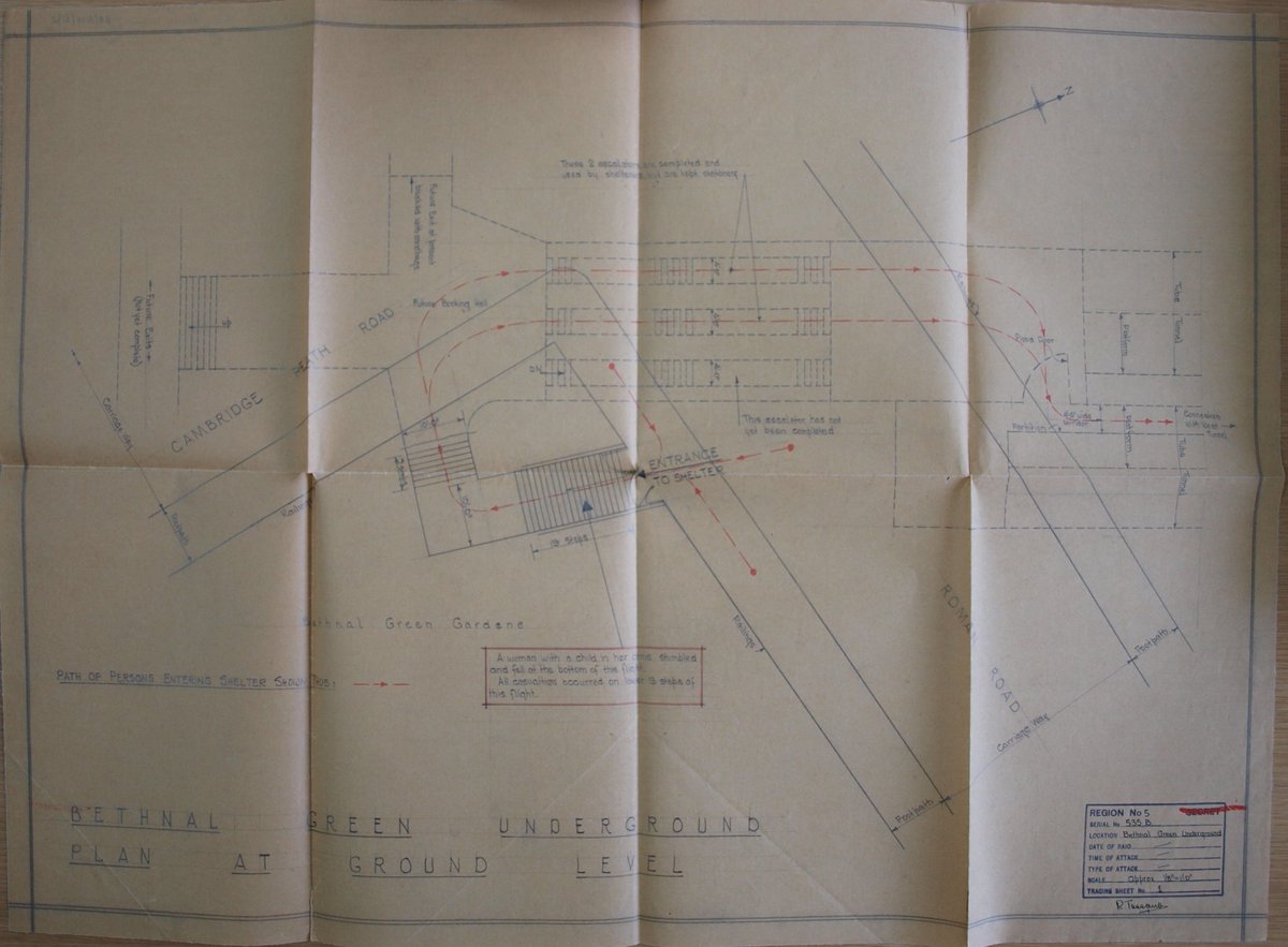 4  #NVHOW20 A Civil Defence document confirms the press reports, also mentioning 'panic' for the first time, & contained a drawing showing the location of the accident. Unlike Tube stations used as shelters, Bethnal Green was not part of the active transport network.