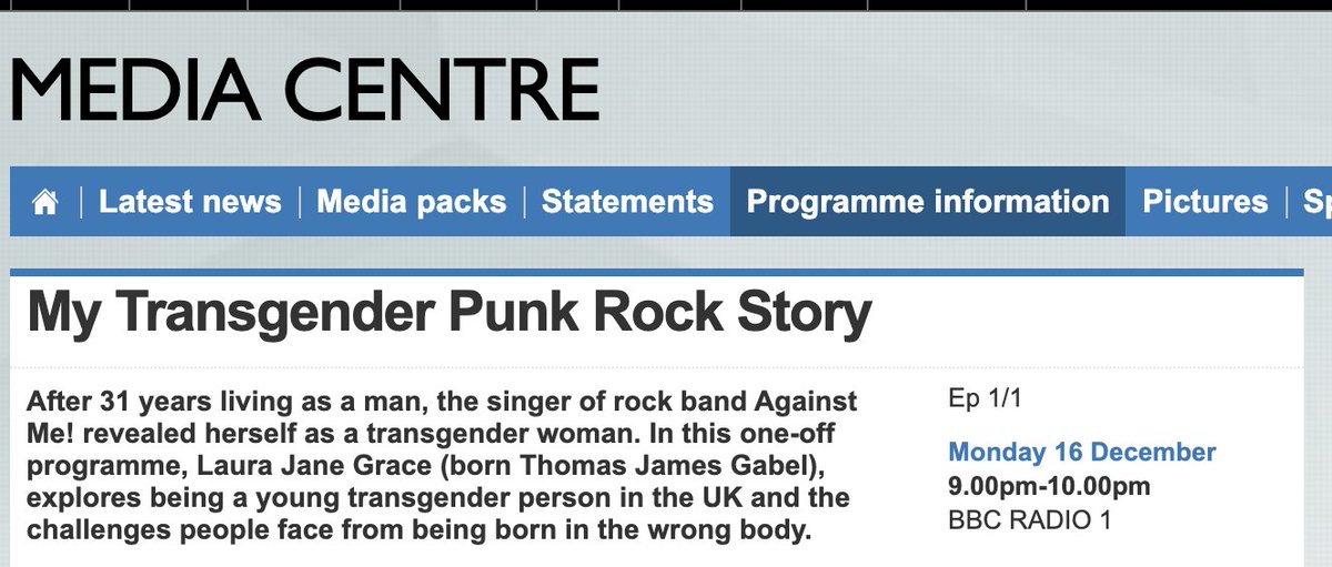 Oh look - BBC again. Programme presented by Paris Lees https://www.bbc.co.uk/mediacentre/proginfo/2013/51/transgender_punk_rock_story
